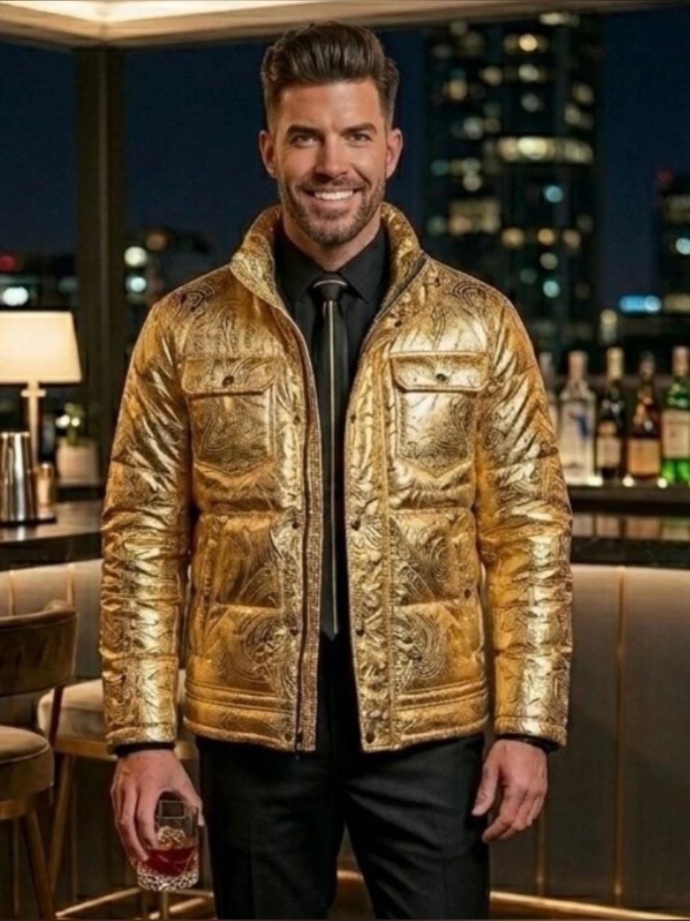 Levi's® Diamond Quilted Metallic Gold Bandana High Loft Insulated Jacket - XXL